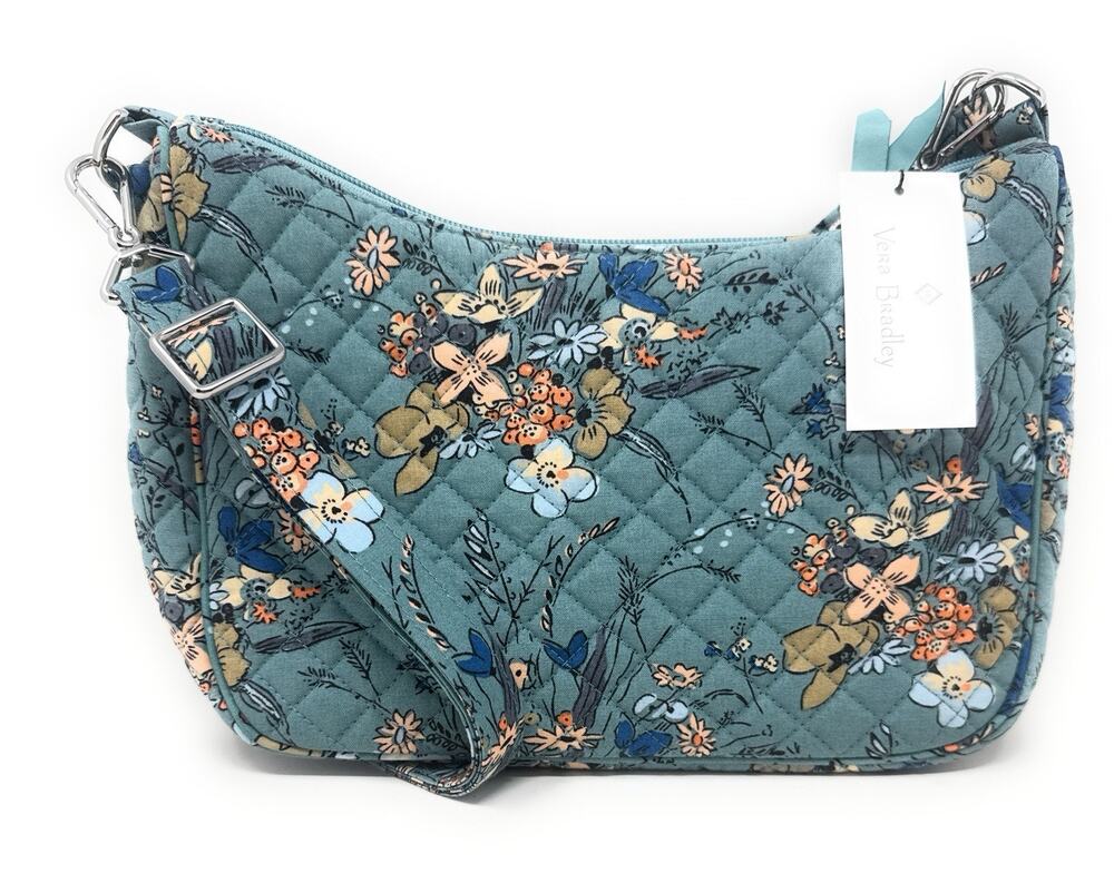 NWT Vera Bradley Frannie Crescent Crossbody Bag SUNLIT GARDEN SAGE Blue Floral